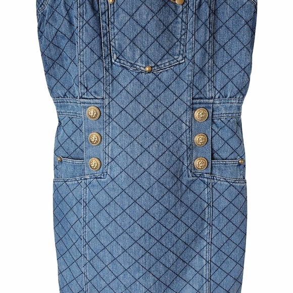 Balmain inspired made by dkny mini denim dress blue button detailed slim fit S - Picture 6 of 10